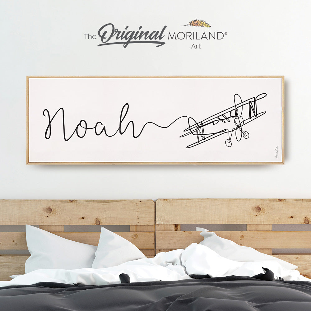 Custom Name One Line Drawing - Printable Custom Name with Airplane, Personalized Gifts, Above Bed-Wall Decor, Over the Bed Sign, Kids Poster by MORILAND