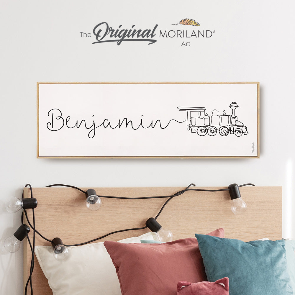Custom Name One Line Drawing with Train Locomotive - Printable Art