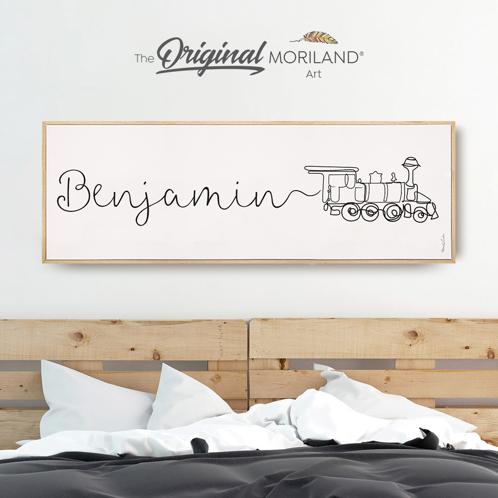 Custom Name One Line Drawing - Printable Custom Name with Train, Personalized Gifts, Above Bed-Wall Decor, Over the Bed Sign, MORILAND