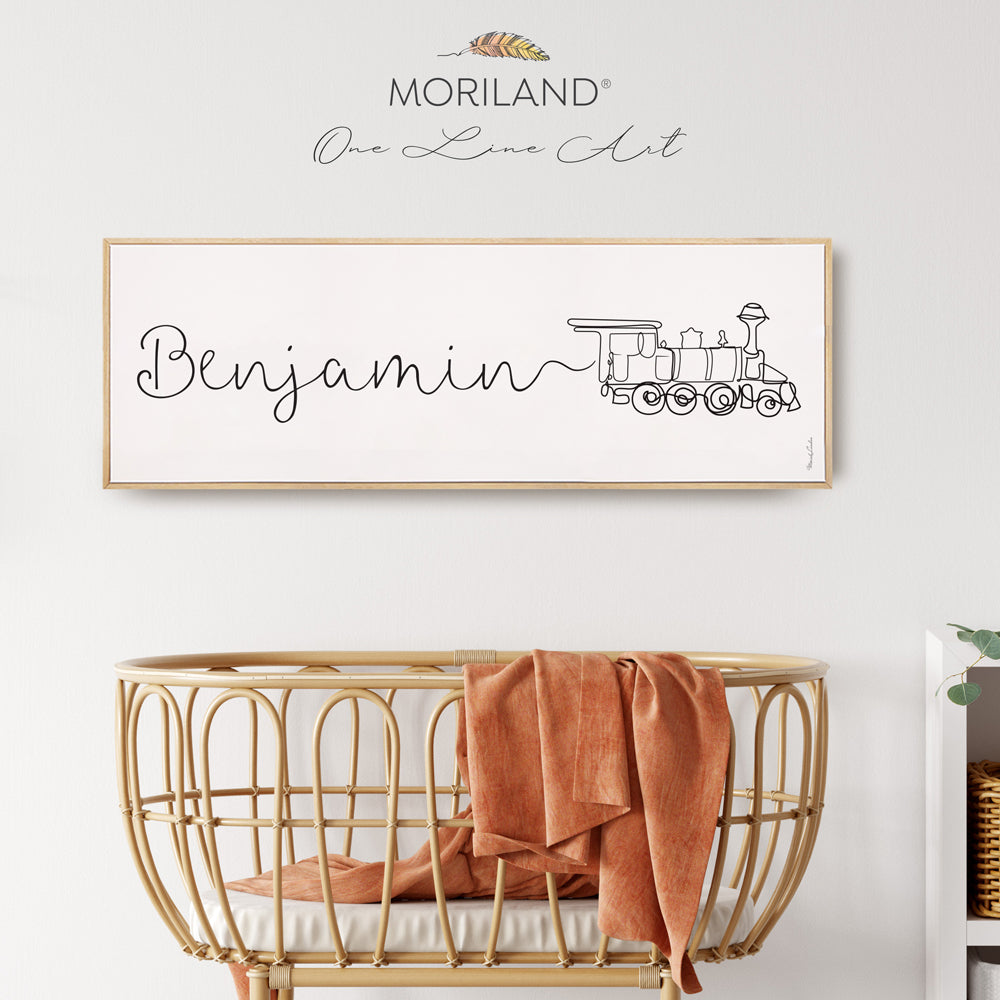 Custom Name One Line Drawing with Train - Framed Canvas Print,  One Line Drawing Print, Train Artwork, Boy Wall Hanging, Locomotive Canvas, Vehicle Print, Toddler Boy Personalized Gifts, Above Bed-Wall Decor, Over the Bed Sign, Kids Poster by MORILAND