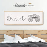Custom Name One Line Drawing - Printable Custom Name with Monster Truck, Personalized Gifts, Above Bed-Wall Decor, Over the Bed Sign