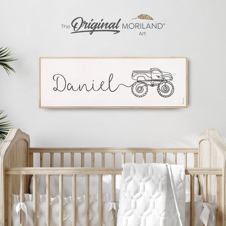 Custom Name One Line Drawing with Monster Truck - Printable Art