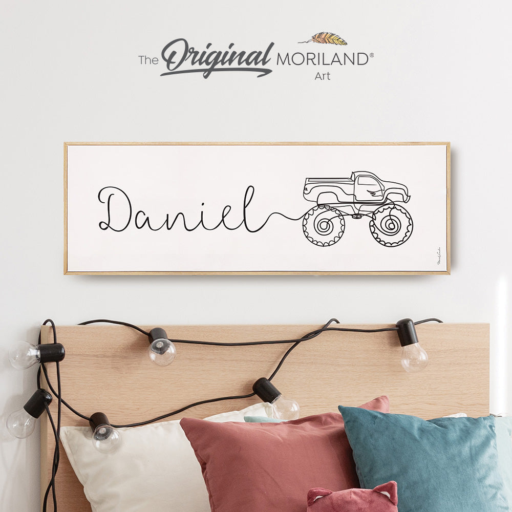 Custom Name One Line Drawing with Monster Truck - Printable Art