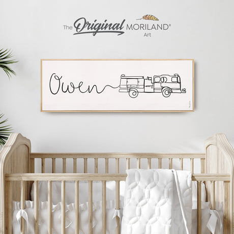 Custom Name One Line Drawing with Fire Truck - Printable Art