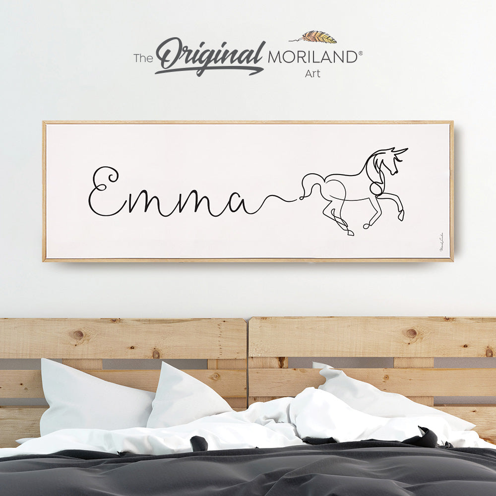 Custom Name One Line Drawing - Printable Custom Name with Unicorn, Personalized Christmas Gifts for Kids, Above Bed-Wall Decor, Kids Poster by MORILAND