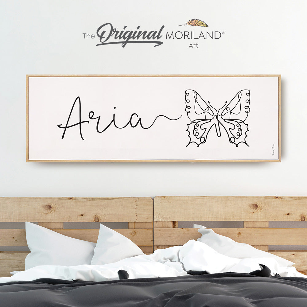 Custom Name One Line Drawing - Printable Custom Name with Butterfly, Personalized Print for Girls, Above Bed-Wall Decor, Girl Nursery Wall Decor, Kids Poster by MORILAND