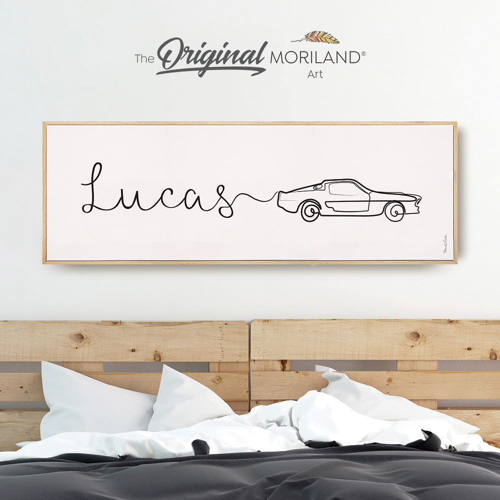 Custom Name One Line Drawing - Printable Custom Name with Car, Personalized Gifts for Kids, Above Bed-Wall Decor, Kids Poster by MORILAND