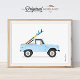 Bronco - Baby Blue Open Truck with Surfboards Print - Printable Art, Vintage Car Print, Printable Surfboard Art, Surf Art, Surf Nursery Wall Art, Gifts for Kids, Coastal Bedroom Poster, MORILAND®