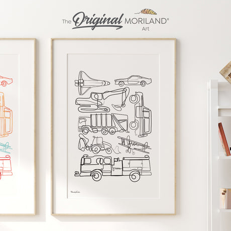 One Line Art Drawing Print, Sports Car Print, Fire Truck, Garbage Truck, Space Shuttle, Digger Print, Boy Bedroom Print, Transportation Decor, Truck Print, Printable, Boy Nursery Art, Minimalist Art, MORILAND