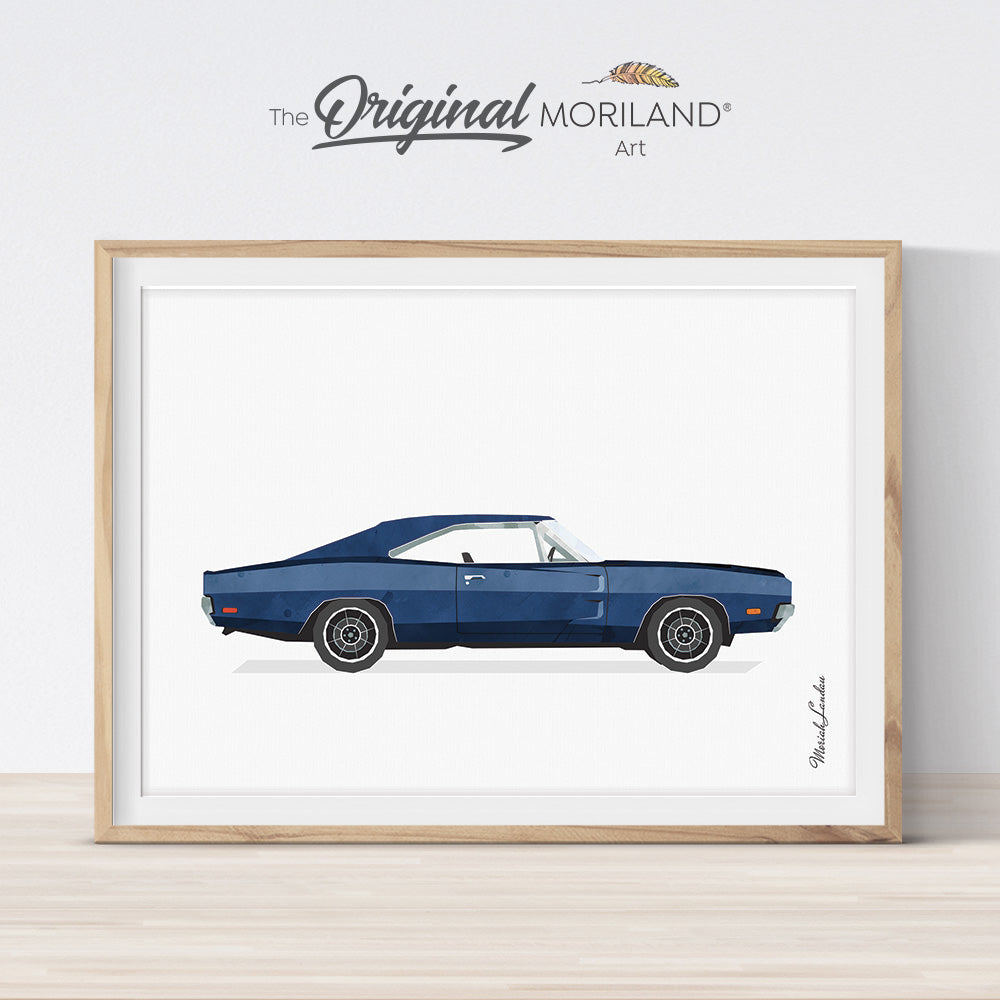 1969 Dodge gift for him - blue wall art print poster