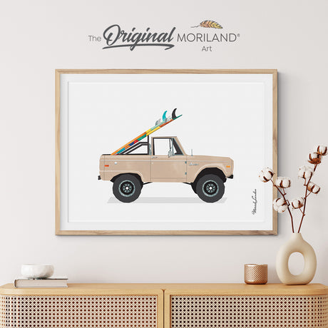 Beige Truck Print, Vintage Car Print, Gender Neutral Nursery, Printable Surfboard Wall Art, Surf Art, Classic Car Wall Art, Coastal Bedroom Poster, Boho, MORILAND