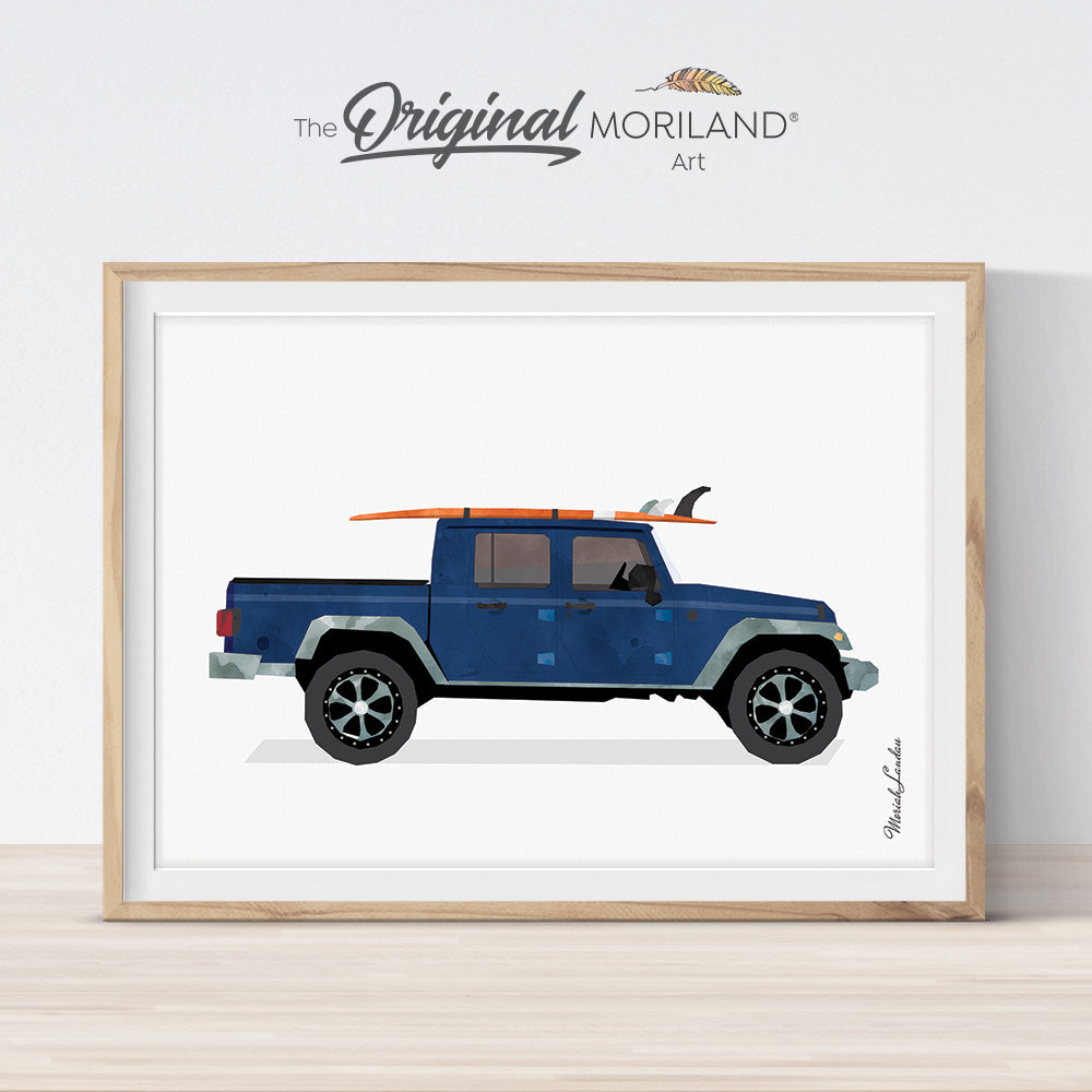 Classic Navy Truck with Surfboard Printable - Printable Art