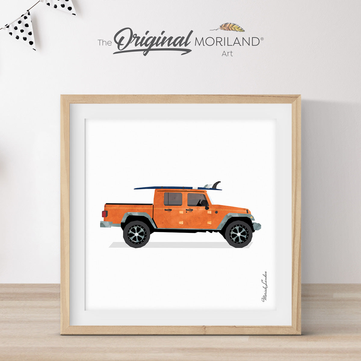 Classic Orange Truck with Surfboard Printable - Printable Art