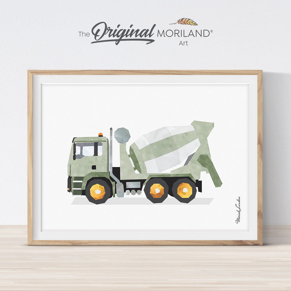 Sage Green Cement Mixer Print, Boy Nursery Art, Construction Printable, Transportation Decor, Toddler Boy Room Decor, Truck Print, MORILAND