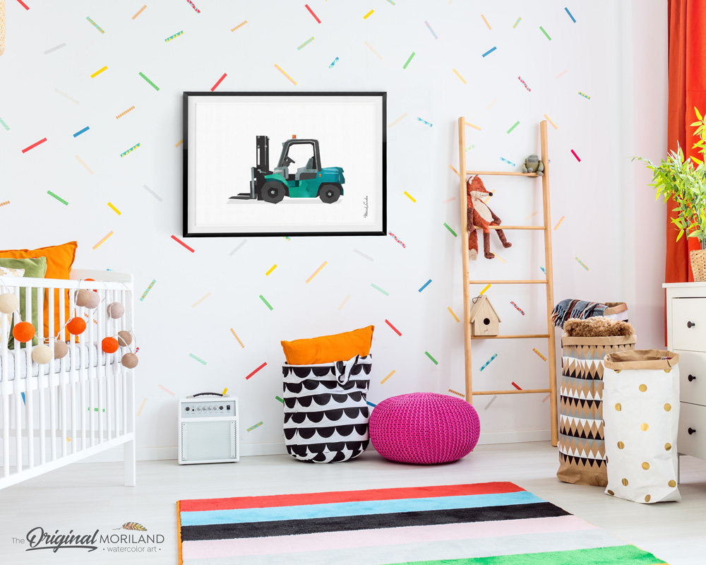 Forklift Truck Print, Lift Truck Art Print, Truck Art, Construction, Truck Birthday, Toddler Decor, Transportation Print, Nursery Printable