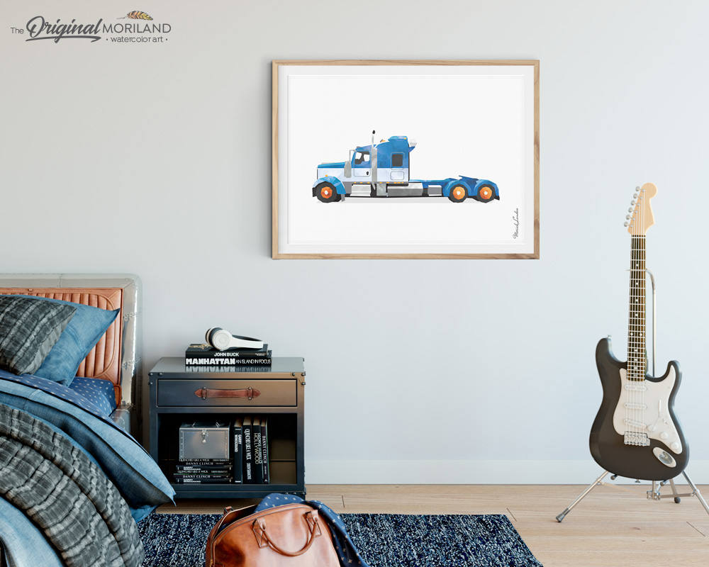 Semi Truck Print, Trucks Wall Art, Semi Trailer, Kids Room, Toddler Decor, Transport, Truck Printable, Semi Truck Birthday, Vehicle Poster