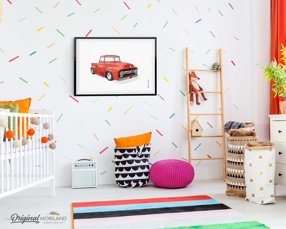 ford f100 red truck art for nursery and boy room decor