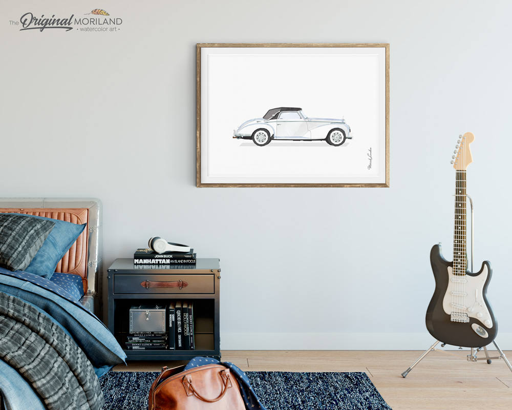 Mercedes Cabriolet Print, Classic Car Art, Vehicle Print, Car Printable, Boys Room Decor, Transportation Decor, Mens Office Decor