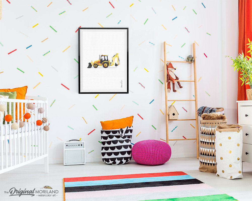Backhoe Digger Wall Art Print for Toddler Boys Room Decor