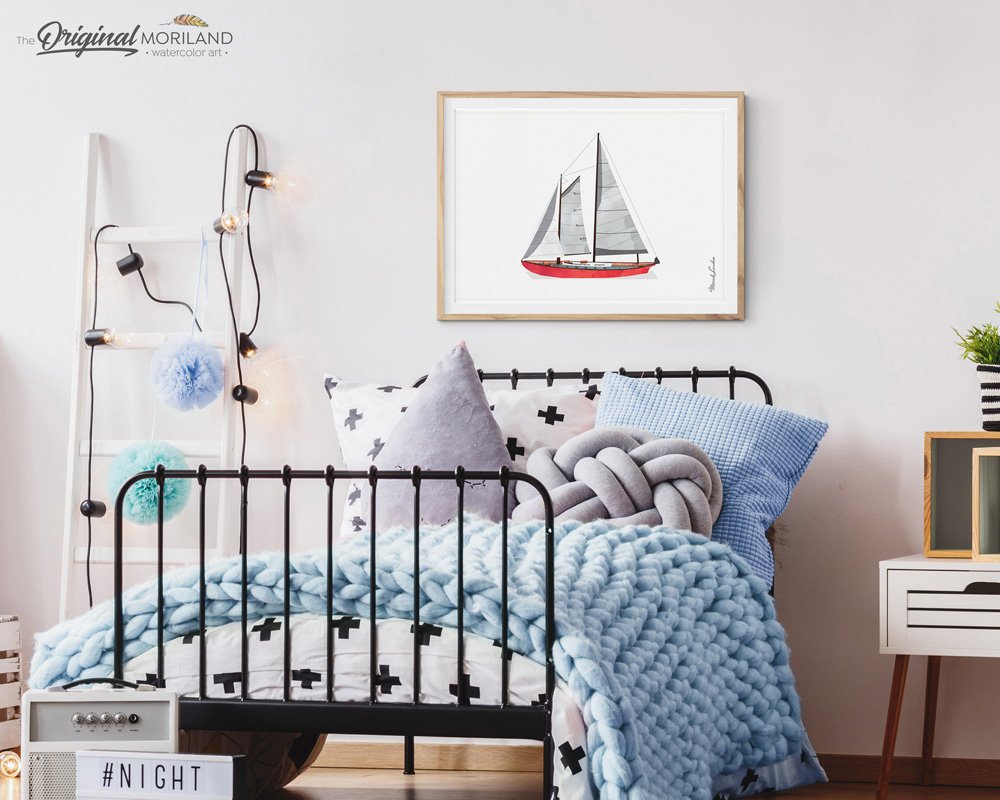 Sailboat nautical print for kids room decor