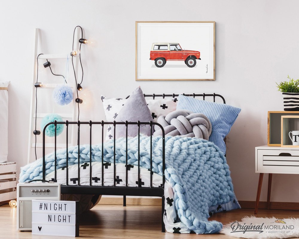 Red Bronco wall art print for bedroom decor