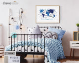 Navy Nautical World Map Print