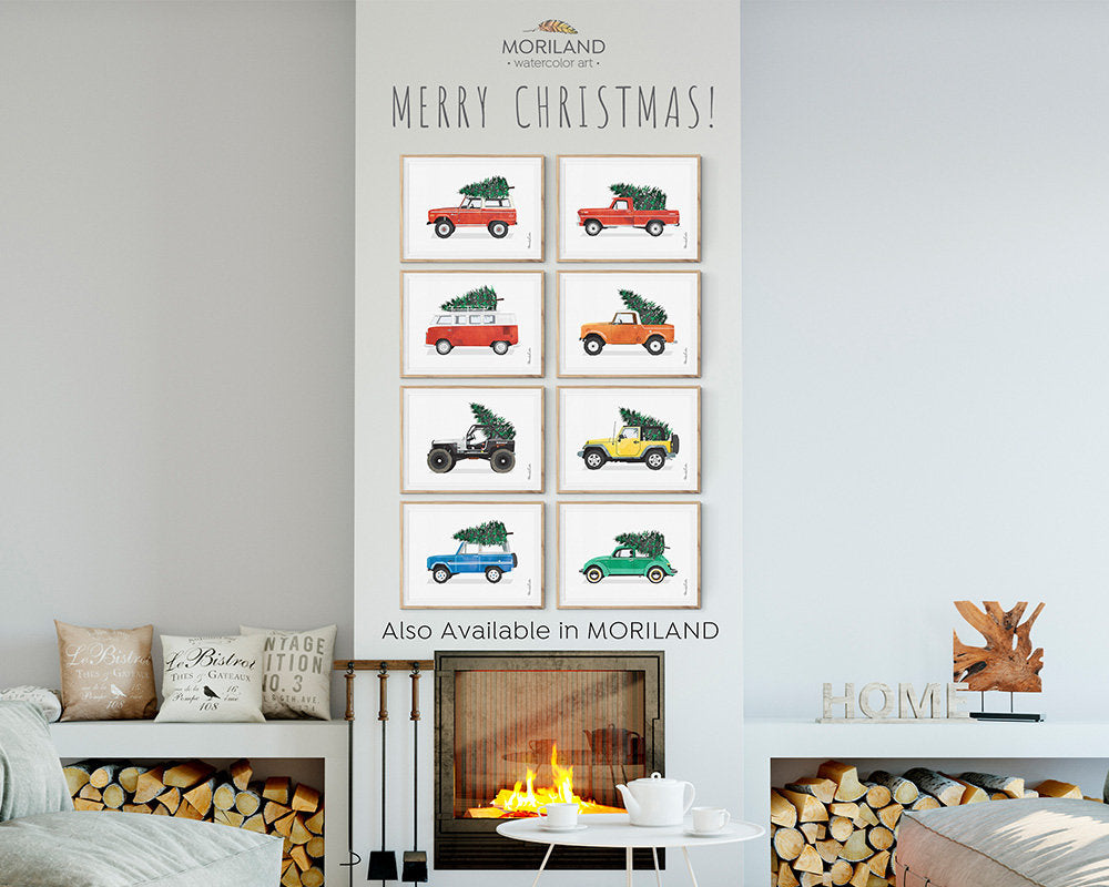 Christmas Truck Print, Red Truck and Christmas Tree Wall Art, Christmas Printable Card, Christmas Decoration, Vintage Red Christmas Truck