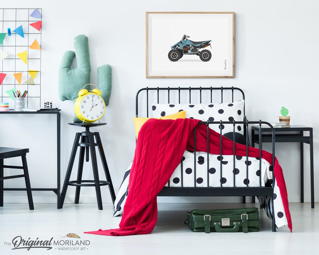 Quad bike motocross wall art print for boy room decor, watercolor illustration  