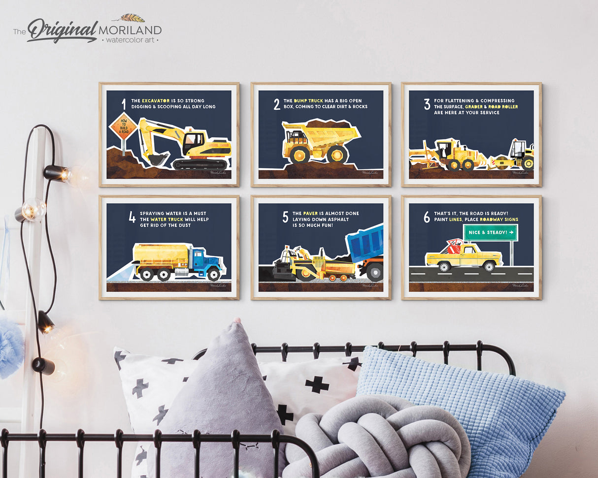 How To Build a Road by MORILAND, Educational Wall Art Set, Alphabet Art, Classroom Decor, Printable, ABC Poster, Construction, Horizontal