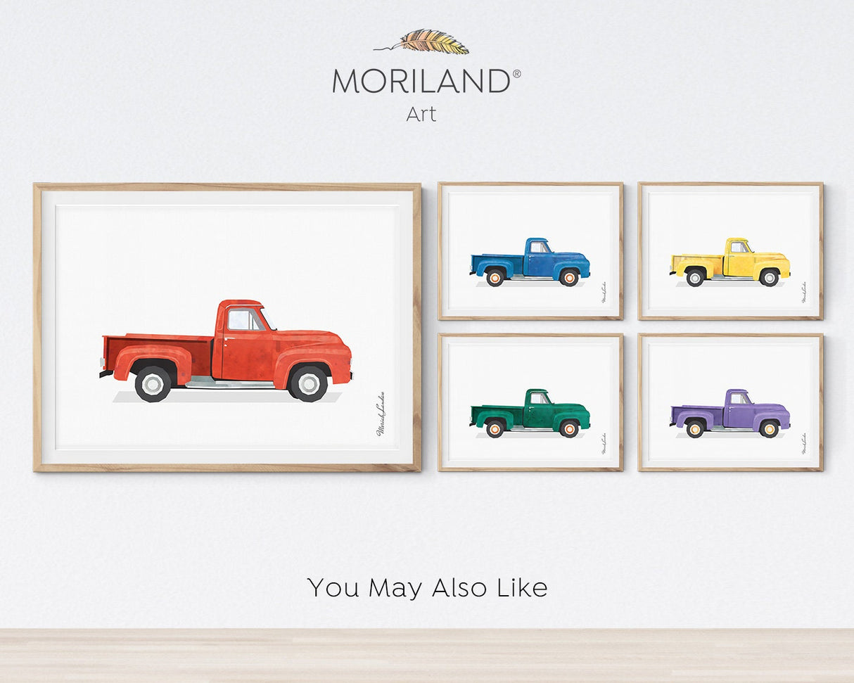 Sage Green Old Truck Print, Pickup Truck Wall Art, Car Print, Nursery Prints, Car Printable Poster, Toddler, Transportation Art, MORILAND
