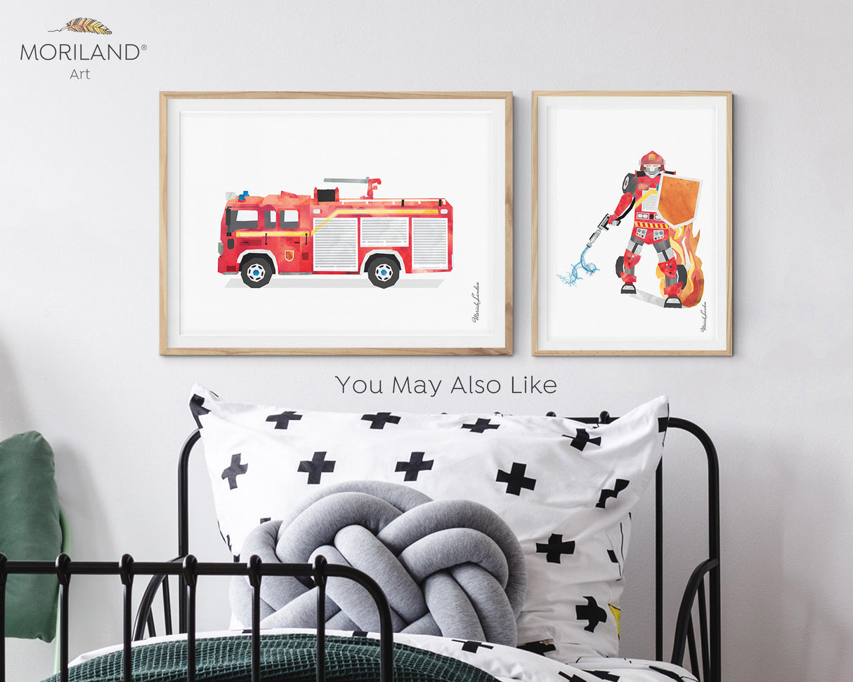 Frank the Firetruck Robot in Action - Printable Art