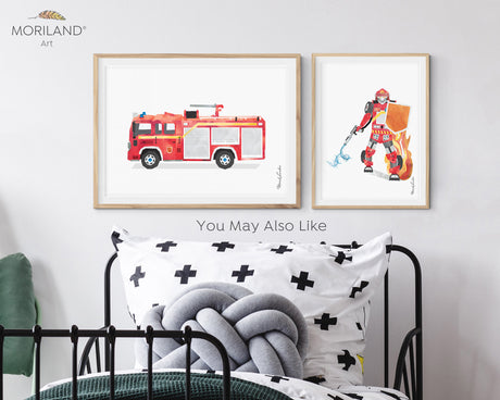 Frank the Firetruck Robot in Action - Printable Art