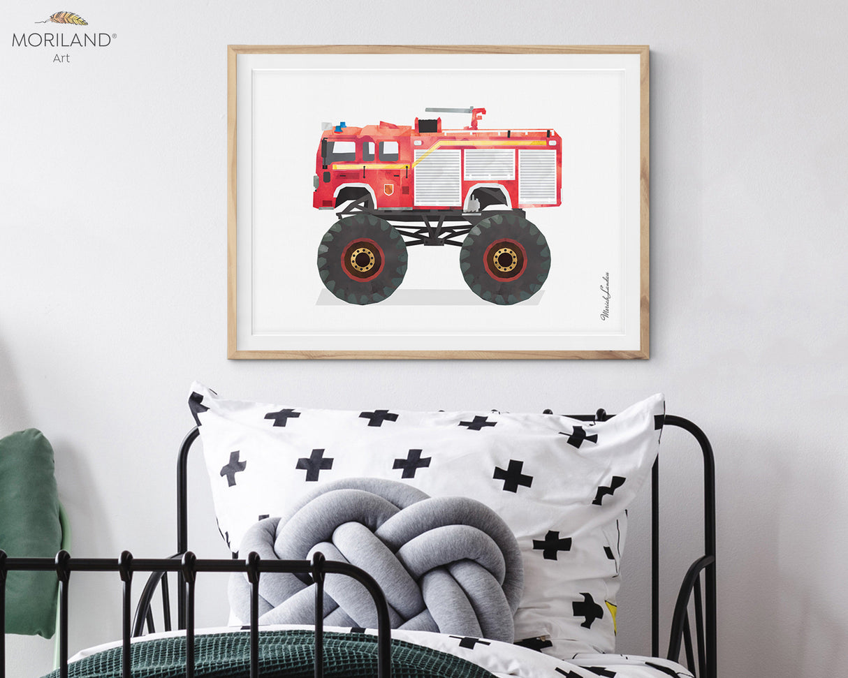 Fire Truck Monster Truck Print - Printable Art