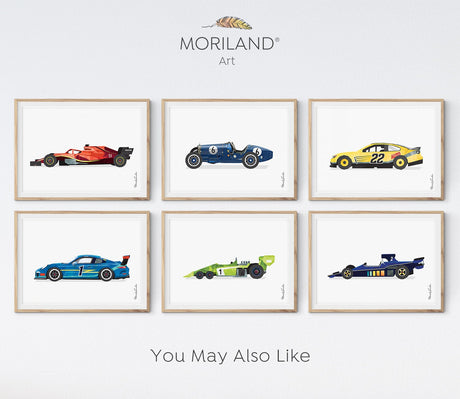 Blue Classic Road Racing Car Print - Printable Art