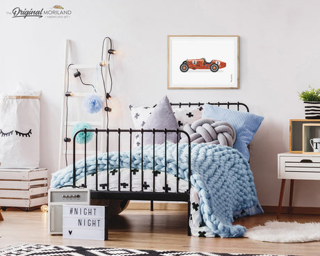 Burnt Orange Vintage Race Car Print - Printable Art