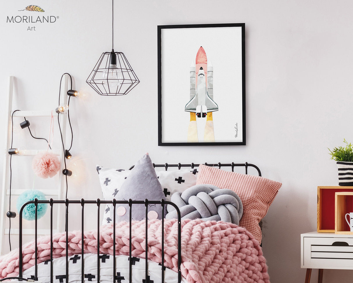 Pink Space Shuttle Girl Print - Printable Art