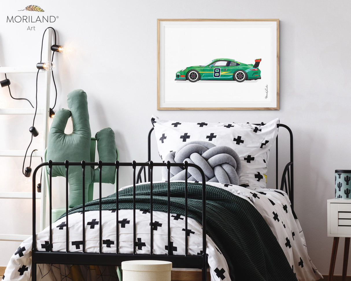 Green Sports Car Racing Car Print - Printable Art