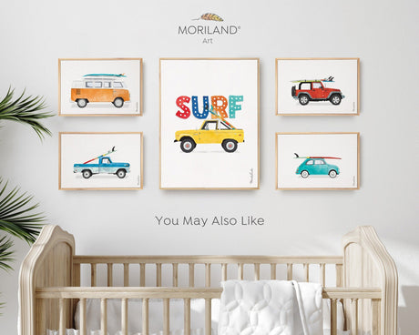 Baby Blue Car with Surfboards Print, Surfboard Wall Art, Surfboard Print, SUV Girl, Printable Vehicle, Summer Art, Surf Art | MORILAND®