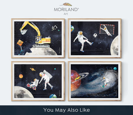 Soccer in Space Print, Outer Space Art, Astronaut Wall Art, Space Bedroom Decor, Space Nursery Art, Printable Space Poster, Planet Print