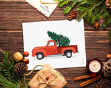 Christmas Truck Print, Red Truck and Christmas Tree Wall Art, Christmas Printable Card, Christmas Decoration, Vintage Red Christmas Truck