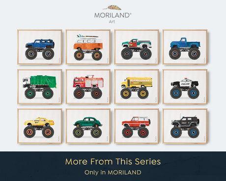 Monster Truck Print, Monster Truck Art, Printable Transportation Art, Boys Nursery Decor, Monster Truck Birthday, Digger | MORILAND