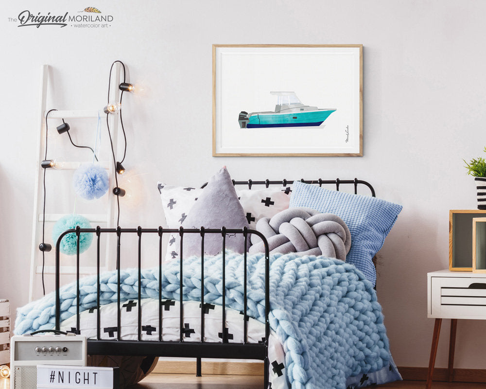 Jet Boat Print, Nursery Wall Art, Nautical Décor, Marine, Sea Theme Bedroom, Transportation Art, Play Nautical Nursery, Instant Download
