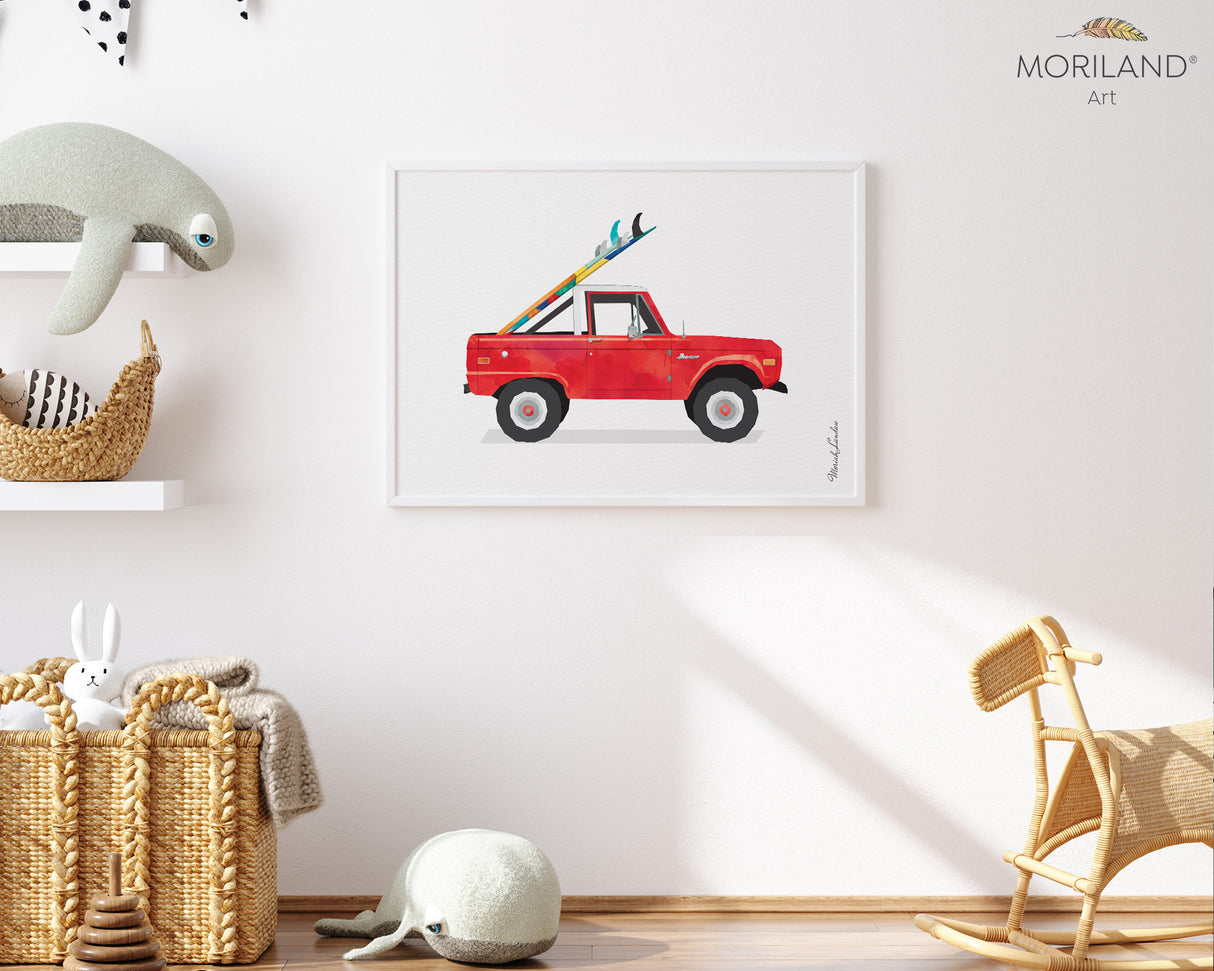 Car Print, Vintage Car Print, Printable Surfboard Wall Art, Surf Art, Transportation Decor, Classic Car Wall Art, Coastal Bedroom Poster