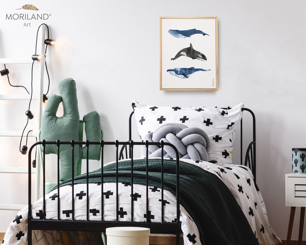 Whales Art Print, Printable Whales Wall Art, Nautical Art, Watercolor Whale, Coastal Bedroom Poster, Humpback Whale