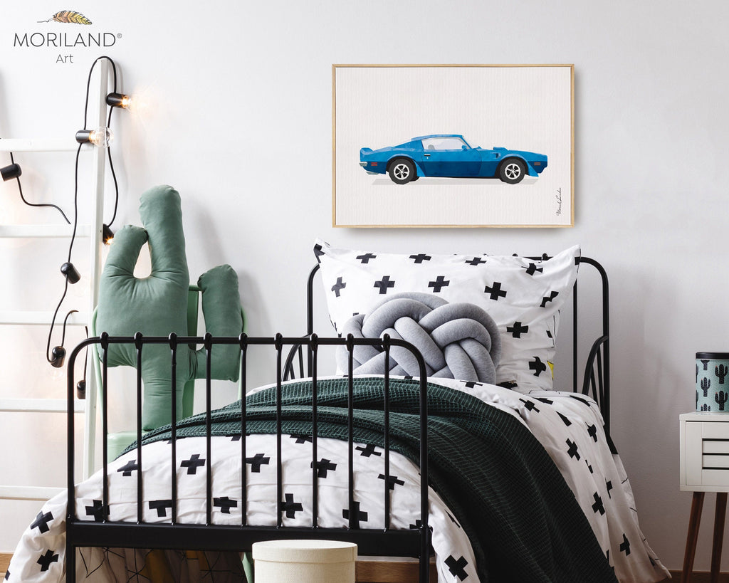 Blue Classic Sports Car Print - Printable, Car Print, Transportation Wall Art, Toddler Bedroom Decor, Vehicle Art, Muscle Car, MORILAND