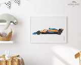 Orange-Blue Racing Car Printable, Race Car Print, Transportation Wall Art, Car Poster, Boys Room Decor, Boy Bedroom Art, Toddler Print