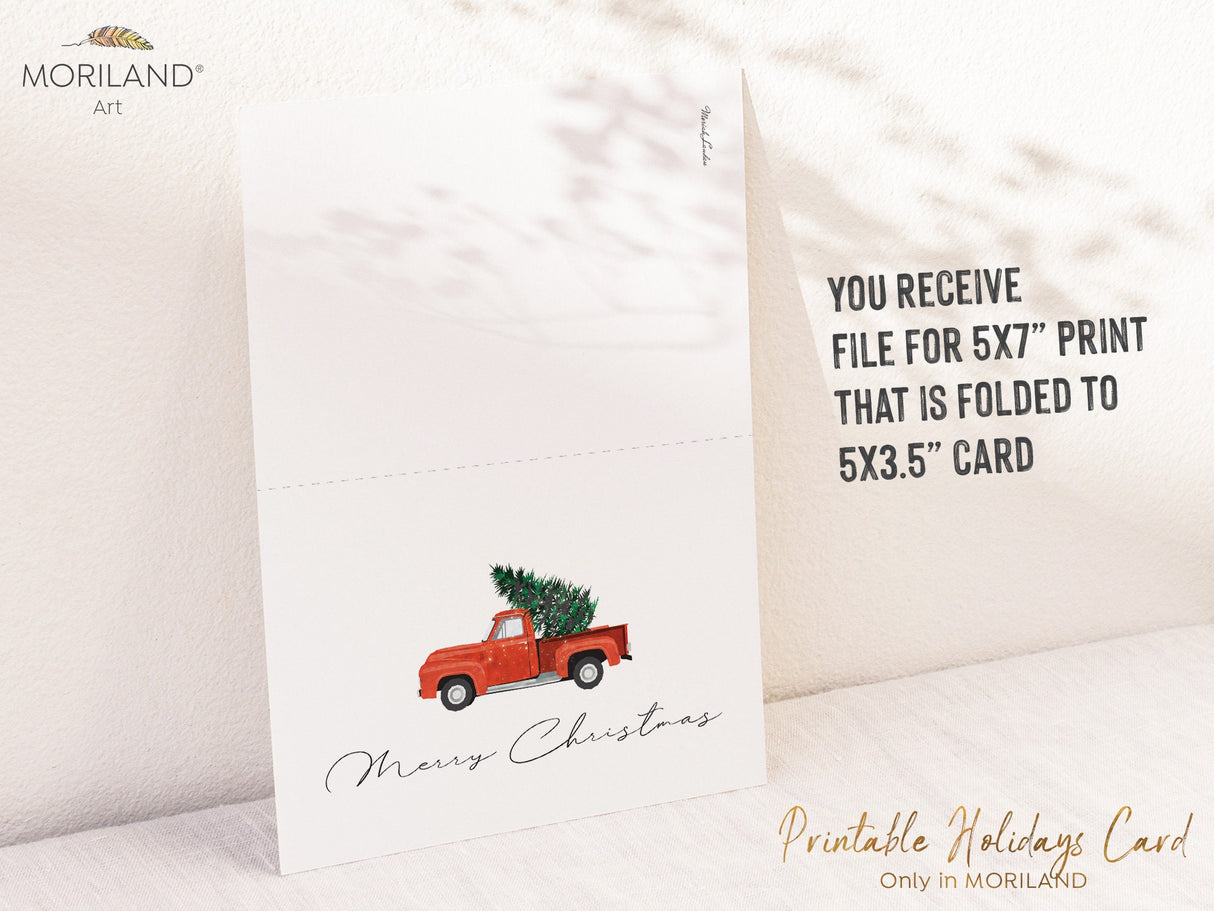 Printable Christmas Card of an Old Christmas Truck with Christmas Tree | by MORILAND