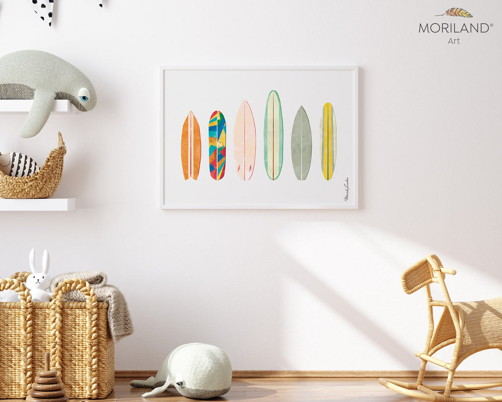 Surfboards Art Print, Printable Surfboards Wall Art, Nautical Art, Surf Art, Watercolor Surfboard, Coastal Bedroom Poster, Coastal Poster