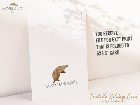 Printable Happy Hanukkah Card of a Holiday Armadillo | by MORILAND