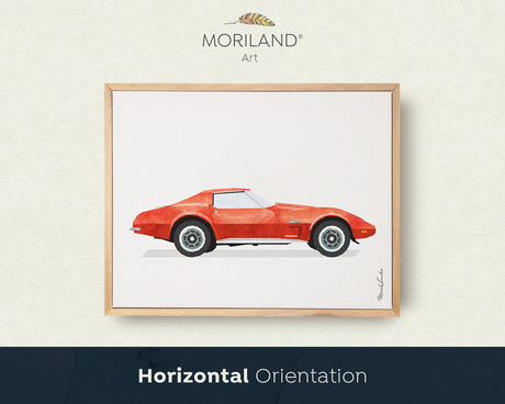 Red Classic Car Print, Car Print, Transportation Wall Art, Boy Bedroom Decor, Printable Car, Muscle Car, Sports Car Illustration, MORILAND